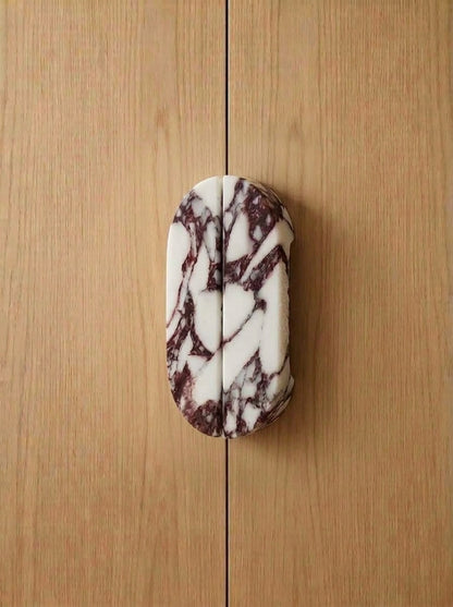 Viola Oval Stone Door Pull - Hand-Carved Marble Split Pull