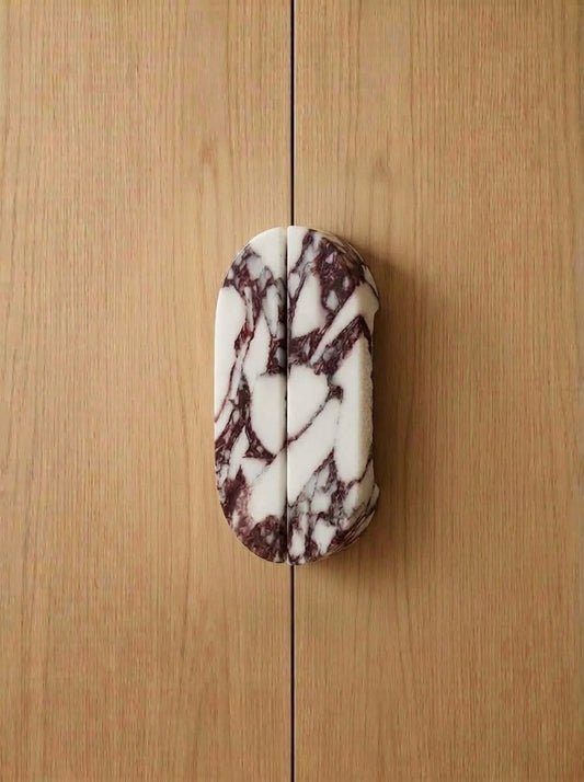 Viola Oval Stone Door Pull - Hand-Carved Marble Split Pull