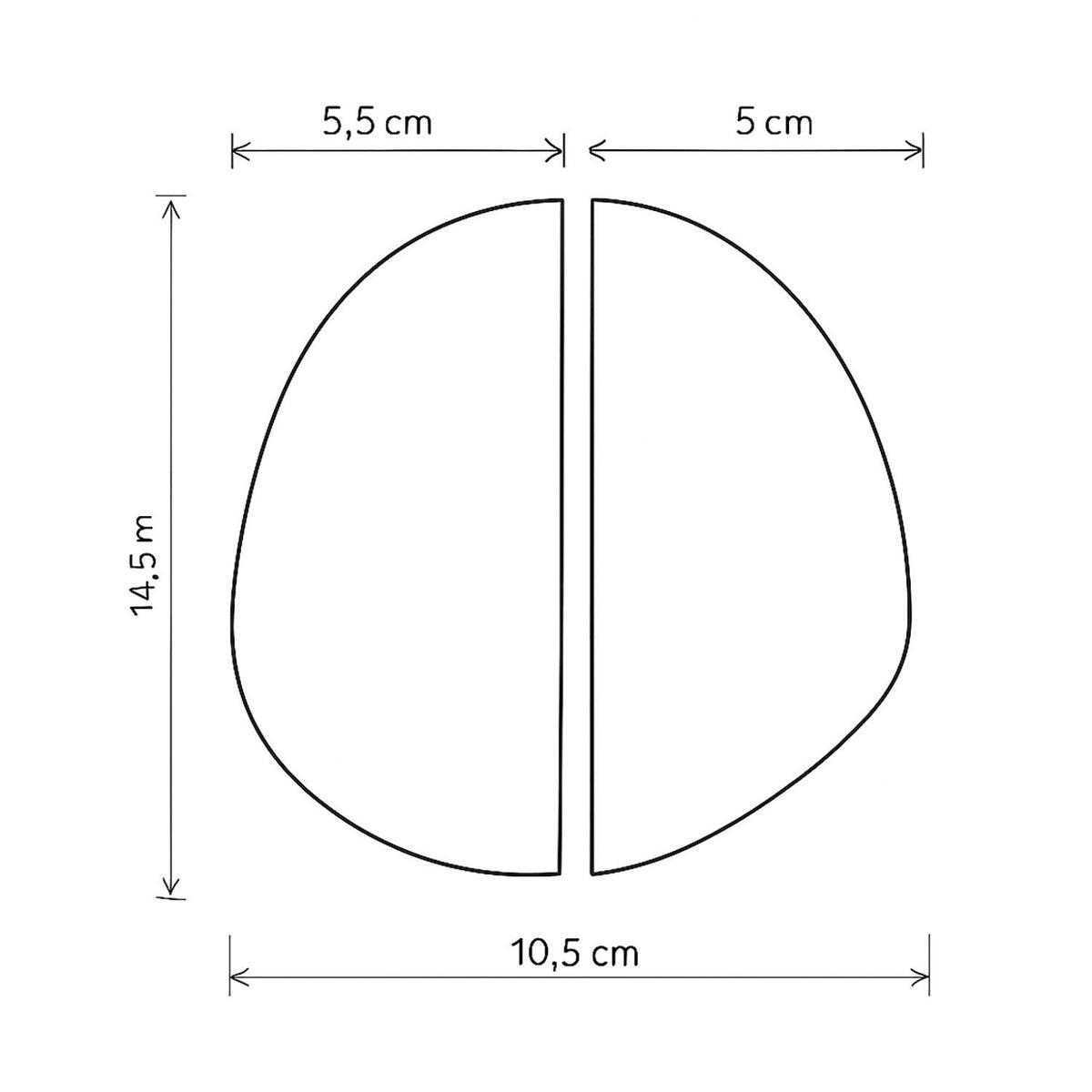 Yukixstone split pebble stone door pull - dimensions diagram (height 14.5 cm, width 10.5 cm)