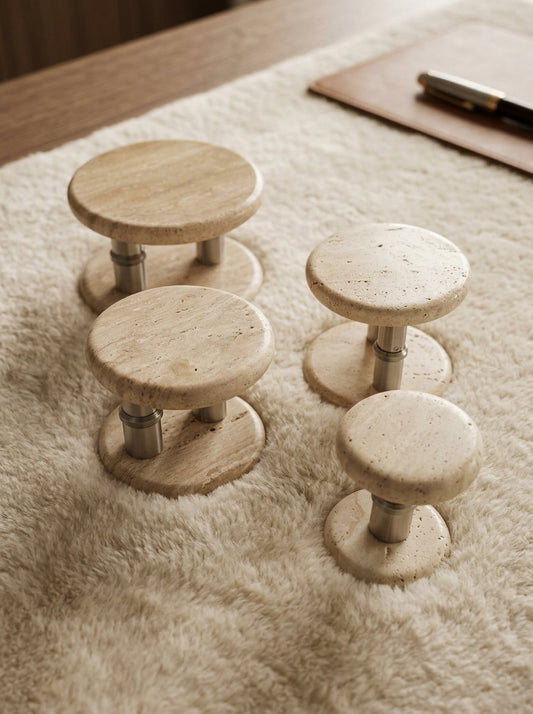 Round Stone Knob - Smooth Travertine Drum Knob