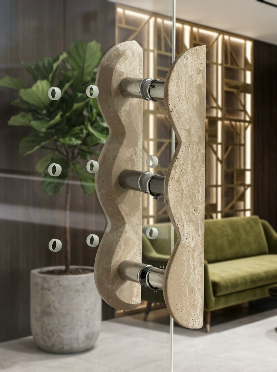 Wave Stone Door Pull - Hand-Carved Natural Marble Cabinet Handle