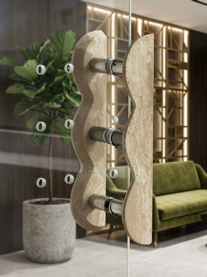 Wave Stone Door Pull - Hand-Carved Natural Marble Cabinet Handle