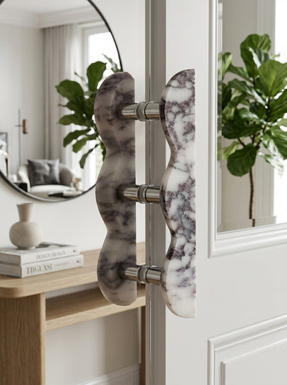 Wave Stone Door Pull - Hand-Carved Natural Marble Cabinet Handle