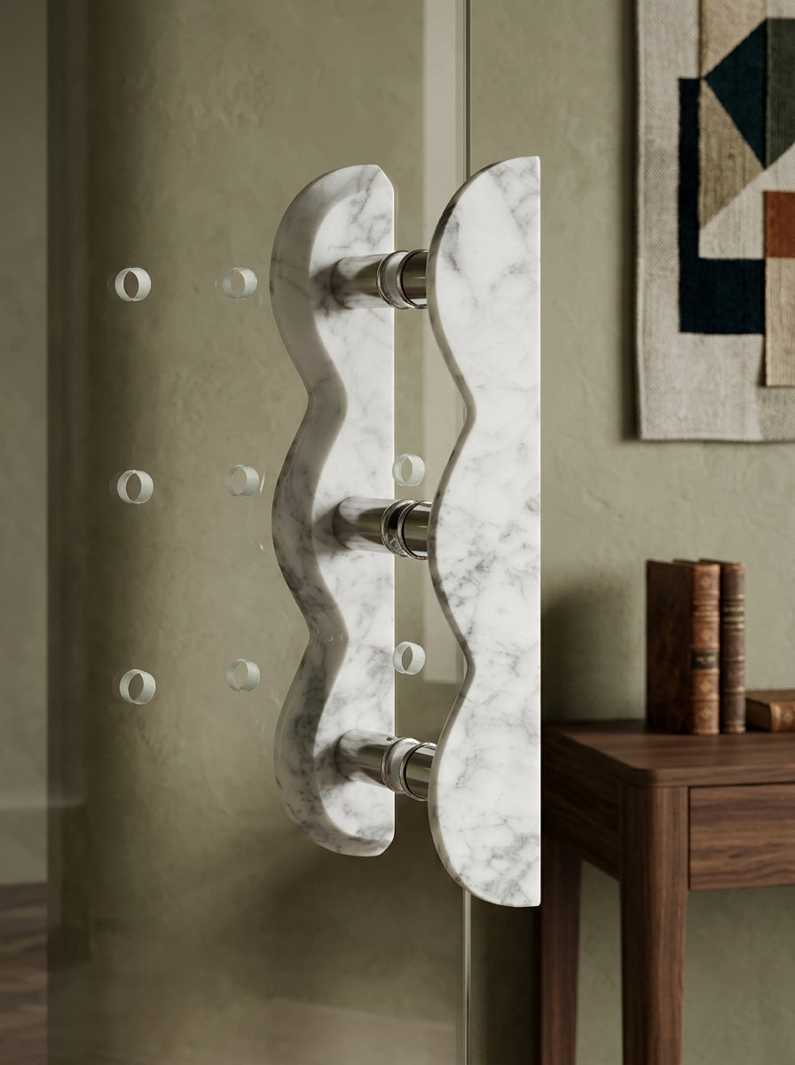 Wave Stone Door Pull - Hand-Carved Natural Marble Cabinet Handle