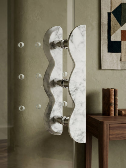 Wave Stone Door Pull - Hand-Carved Natural Marble Cabinet Handle