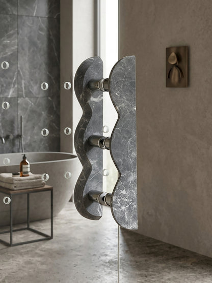 Wave Stone Door Pull - Hand-Carved Natural Marble Cabinet Handle