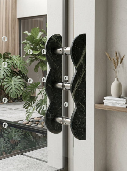 Wave Stone Door Pull - Hand-Carved Natural Marble Cabinet Handle