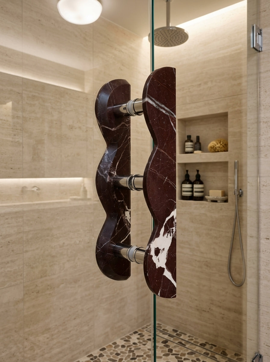 Wave Stone Door Pull - Hand-Carved Natural Marble Cabinet Handle