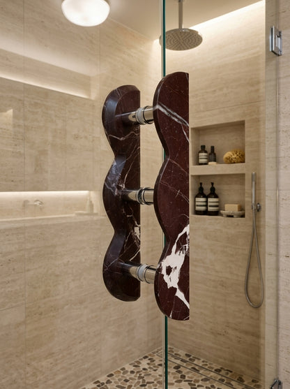 Wave Stone Door Pull - Hand-Carved Natural Marble Cabinet Handle