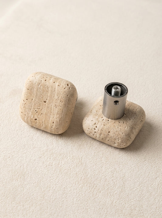 Square Stone Knob - Hand-Carved Natural Stone Cabinet Knob