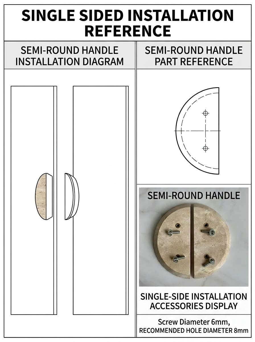 Double-sided installation reference - schematic diagram, hardware accessories display and suggested hole diameter