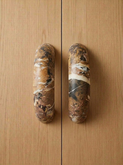 Yukixstone Breccia Pandolfo natural stone arch pull - hand-carved curved marble cabinet handle pair for wardrobes and tall cabinet doors
