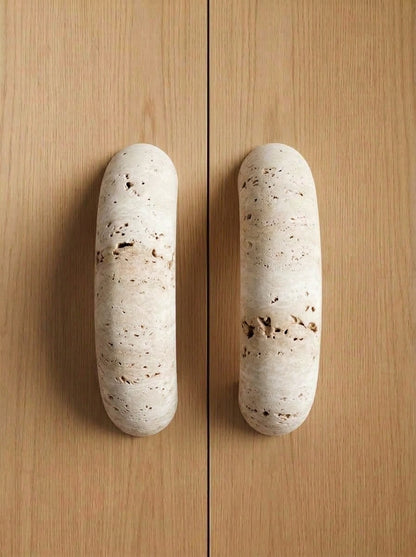 Yukixstone Navona Travertine natural stone arch pull - hand-carved curved marble cabinet handle pair for wardrobes and tall cabinet doors