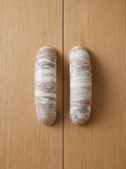 Yukixstone Rosa Norvegia natural stone arch pull - hand-carved curved marble cabinet handle pair for wardrobes and tall cabinet doors