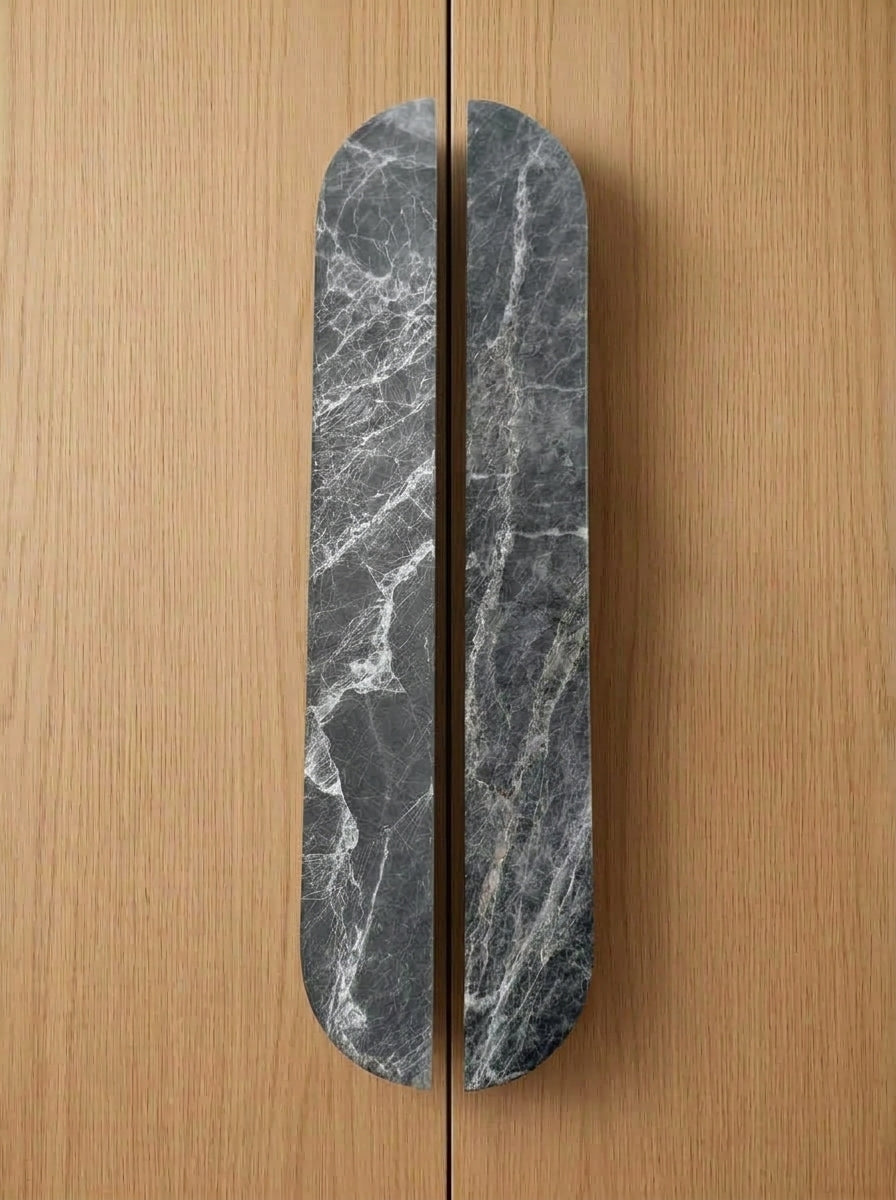 Yukixstone Fior di Bosco natural stone capsule pull - hand-carved split marble cabinet handle for wardrobe and kitchen doors