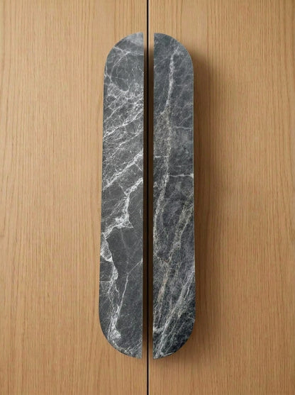 Yukixstone Fior di Bosco natural stone capsule pull - hand-carved split marble cabinet handle for wardrobe and kitchen doors