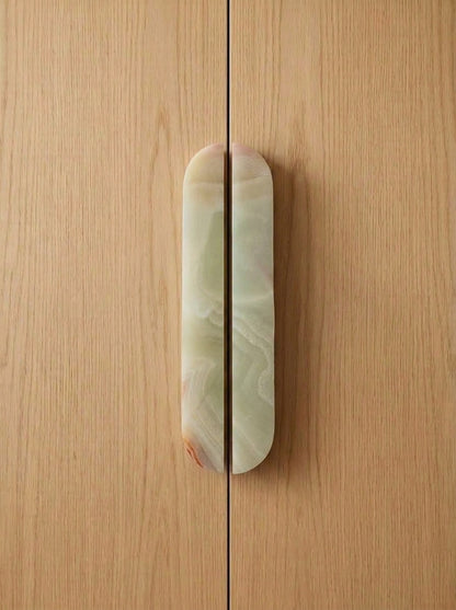 Yukixstone Green Onyx natural stone capsule pull - hand-carved split marble cabinet handle for wardrobe and kitchen doors
