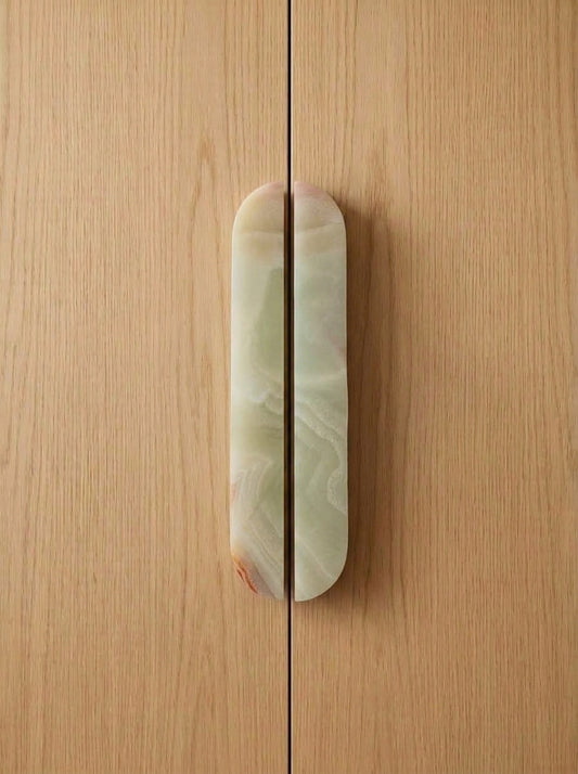 Yukixstone Green Onyx natural stone capsule pull - hand-carved split marble cabinet handle for wardrobe and kitchen doors