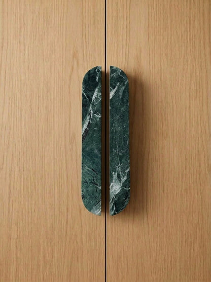 Yukixstone Verde Alpi natural stone capsule pull - hand-carved split marble cabinet handle for wardrobe and kitchen doors