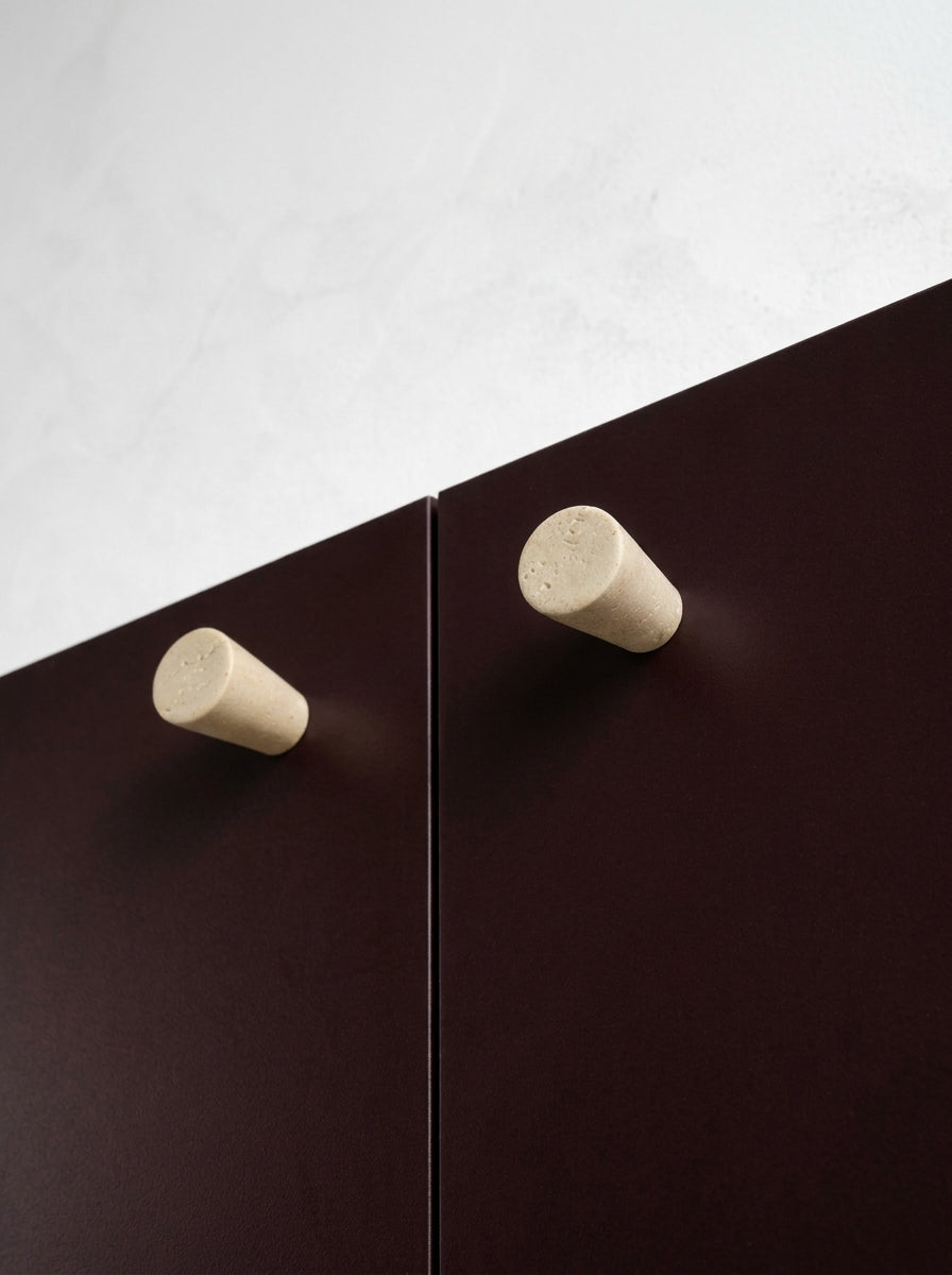 Yukixstone Classic Travertine natural stone cone knob - hand-carved marble cabinet knob for drawers and cabinet doors