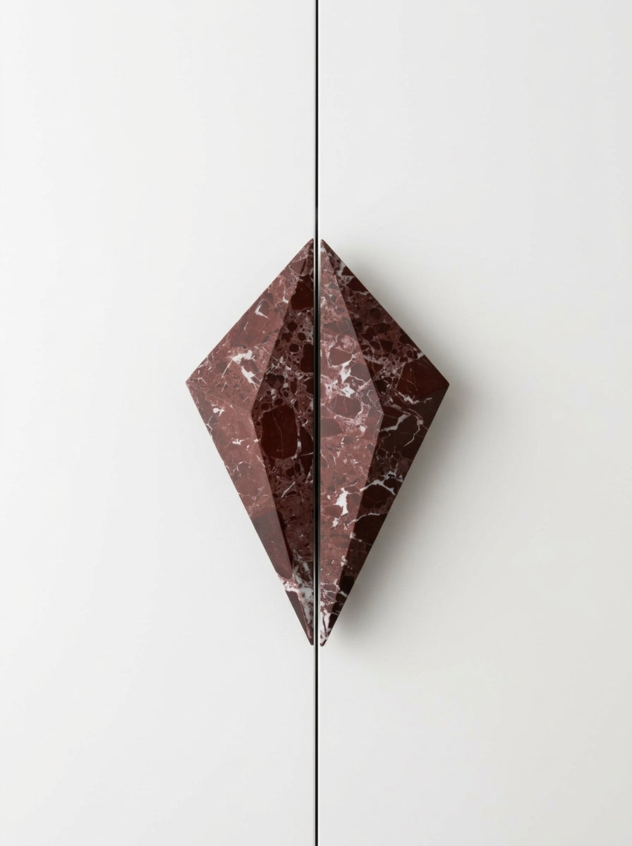 Yukixstone Diamond Stone Pull in Bianco Carrara - hand-carved faceted bar pull for cabinet doors