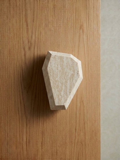Yukixstone Classic Travertine faceted stone knob - hand-carved gem-shaped natural travertine cabinet knob with beveled facets