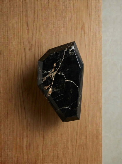 Yukixstone Nero Portoro faceted stone knob - black marble with gold veining, gem-shaped stone cabinet knob