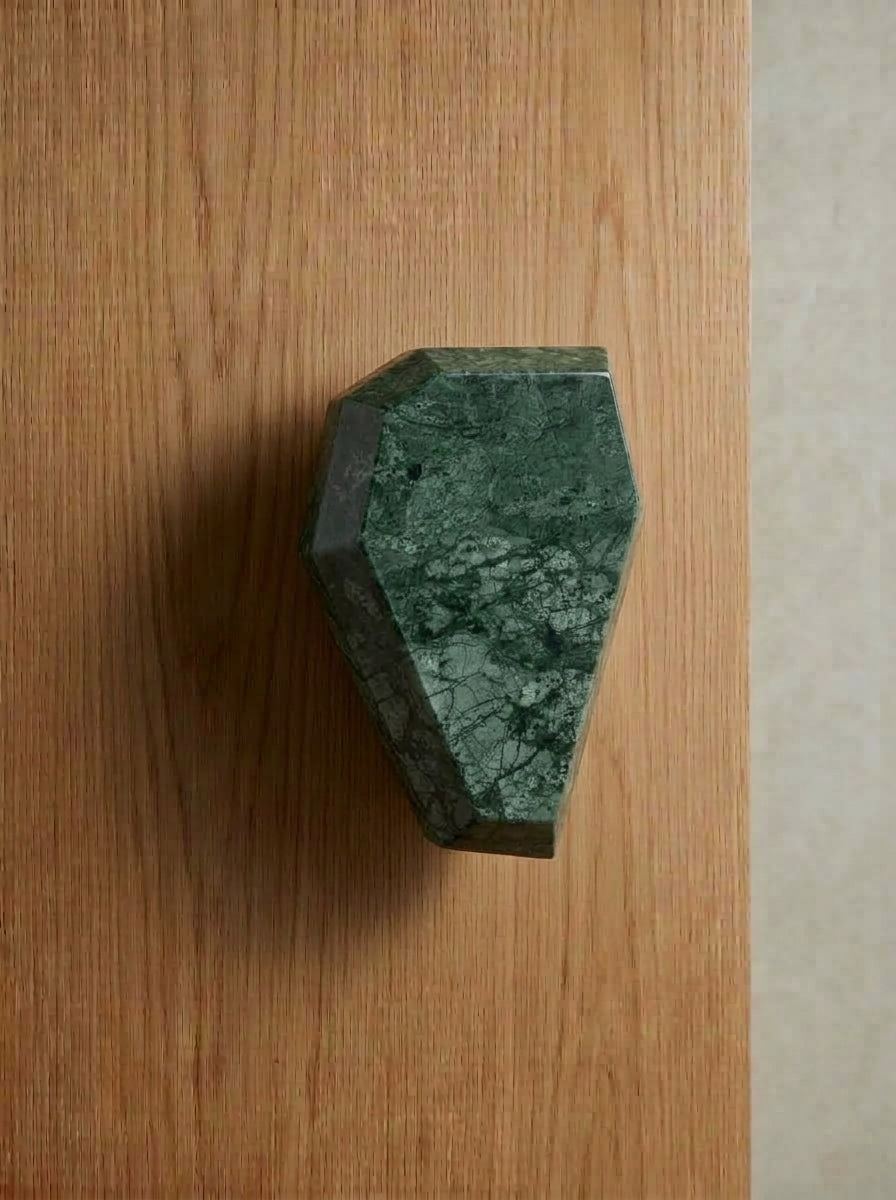 Yukixstone Rainforest Green faceted stone knob - green web-veined marble cabinet knob with geometric facets
