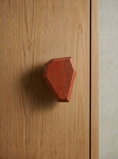 Yukixstone Red Jasper faceted stone knob - deep red speckled natural stone cabinet knob with beveled facets
