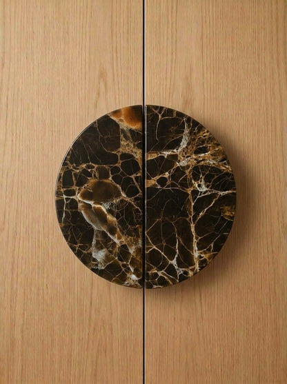Yukixstone Amber Onyx natural stone half moon pull pair - hand-carved split marble door pull for double doors and wardrobes