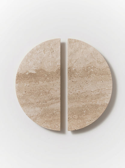Yukixstone Classic Travertine natural stone half moon pull pair - hand-carved split marble door pull for double doors and wardrobes