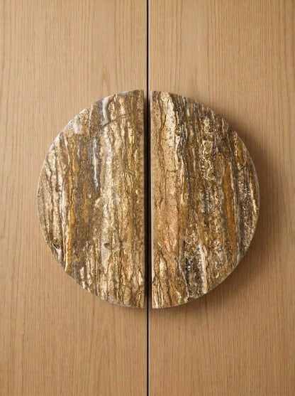 Yukixstone Golden Onyx natural stone half moon pull pair - hand-carved split marble door pull for double doors and wardrobes