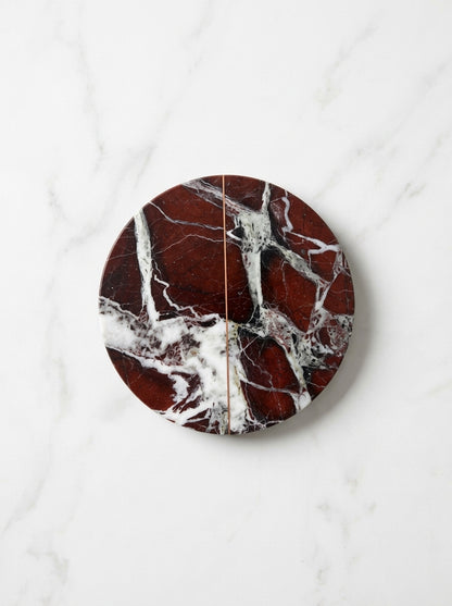 Yukixstone Rosso Levanto natural stone half moon pull pair - hand-carved split marble door pull for double doors and wardrobes