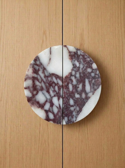 Yukixstone Viola Blush natural stone half moon pull pair - hand-carved split marble door pull for double doors and wardrobes