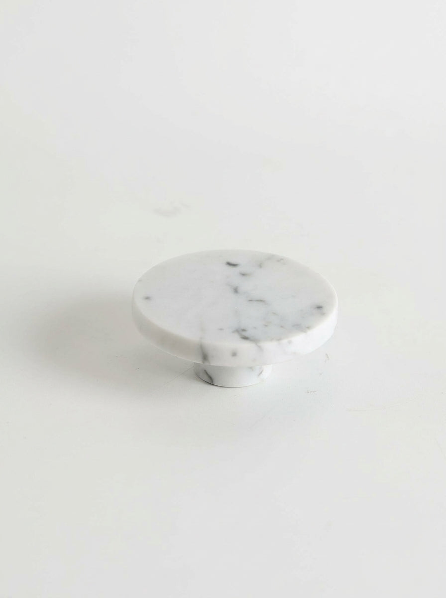 Yukixstone Carrara White marble disc knob - large round natural stone cabinet knob, 3.9 inch diameter, hand-carved