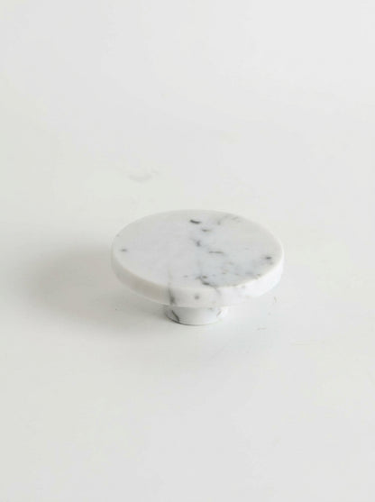 Yukixstone Carrara White marble disc knob - large round natural stone cabinet knob, 3.9 inch diameter, hand-carved