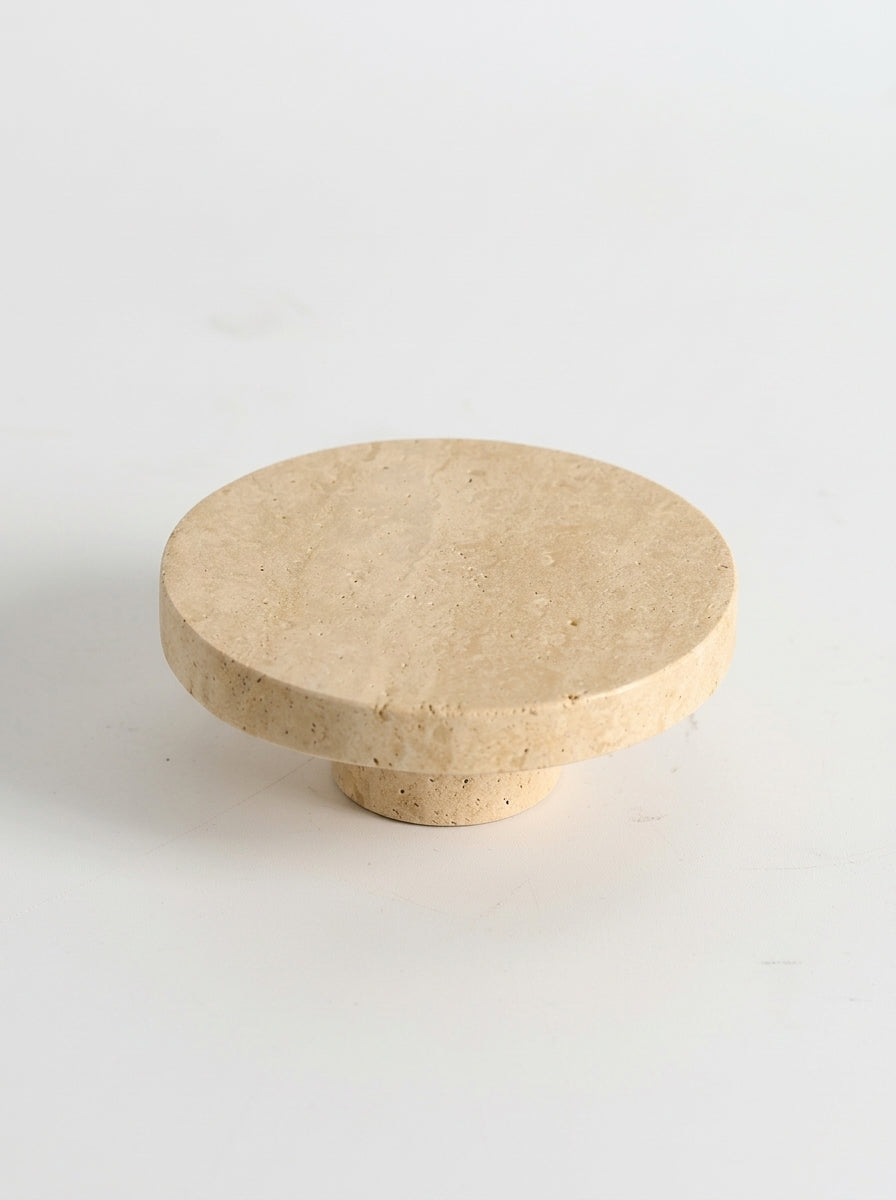 Yukixstone Classic Travertine marble disc knob - large round natural stone cabinet knob, 3.9 inch diameter, hand-carved