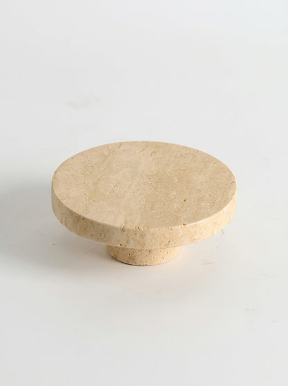 Yukixstone Classic Travertine marble disc knob - large round natural stone cabinet knob, 3.9 inch diameter, hand-carved