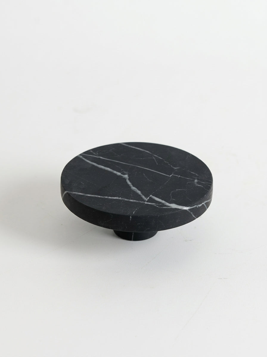 Yukixstone Nero Marquina marble disc knob - large round natural stone cabinet knob, 3.9 inch diameter, hand-carved