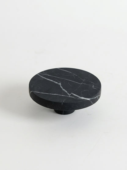Yukixstone Nero Marquina marble disc knob - large round natural stone cabinet knob, 3.9 inch diameter, hand-carved