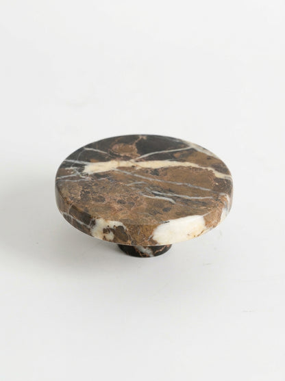 Yukixstone Patagonia Brown marble disc knob - large round natural stone cabinet knob, 3.9 inch diameter, hand-carved