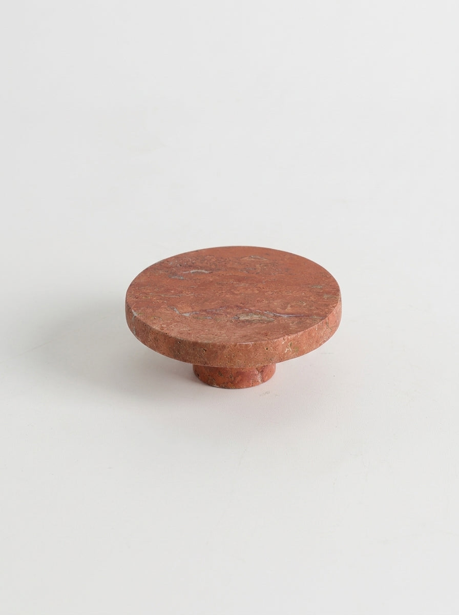 Yukixstone Rosso Travertine marble disc knob - large round natural stone cabinet knob, 3.9 inch diameter, hand-carved