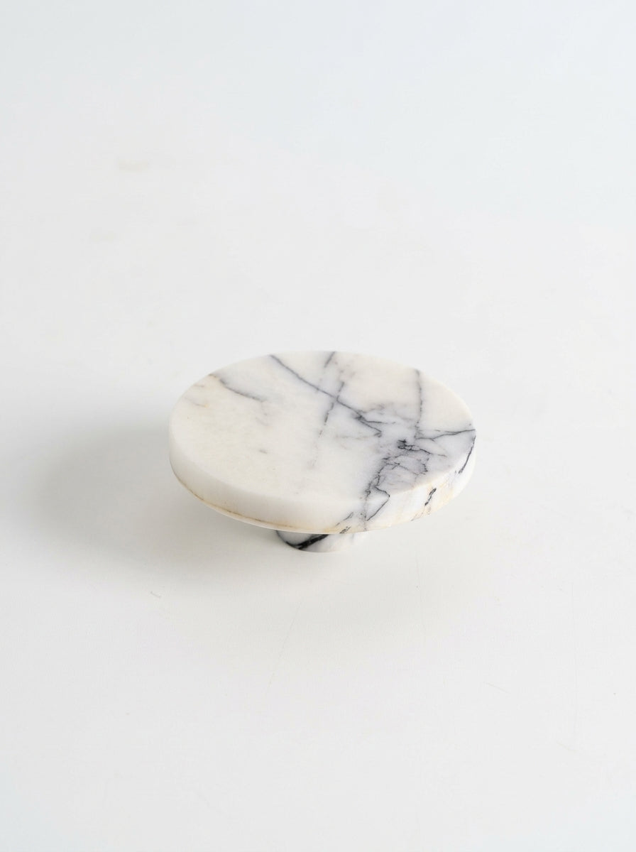 Yukixstone Statuario White marble disc knob - large round natural stone cabinet knob, 3.9 inch diameter, hand-carved