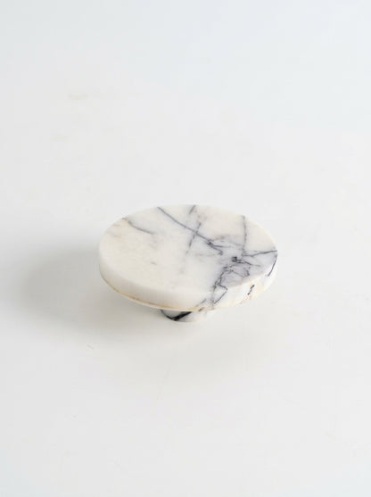 Yukixstone Statuario White marble disc knob - large round natural stone cabinet knob, 3.9 inch diameter, hand-carved