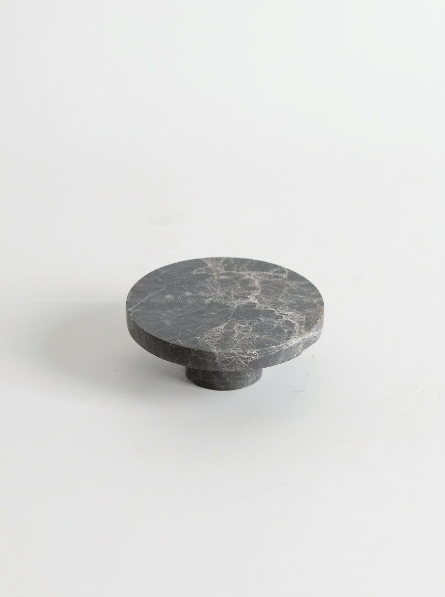Yukixstone Tundra Grey marble disc knob - large round natural stone cabinet knob, 3.9 inch diameter, hand-carved