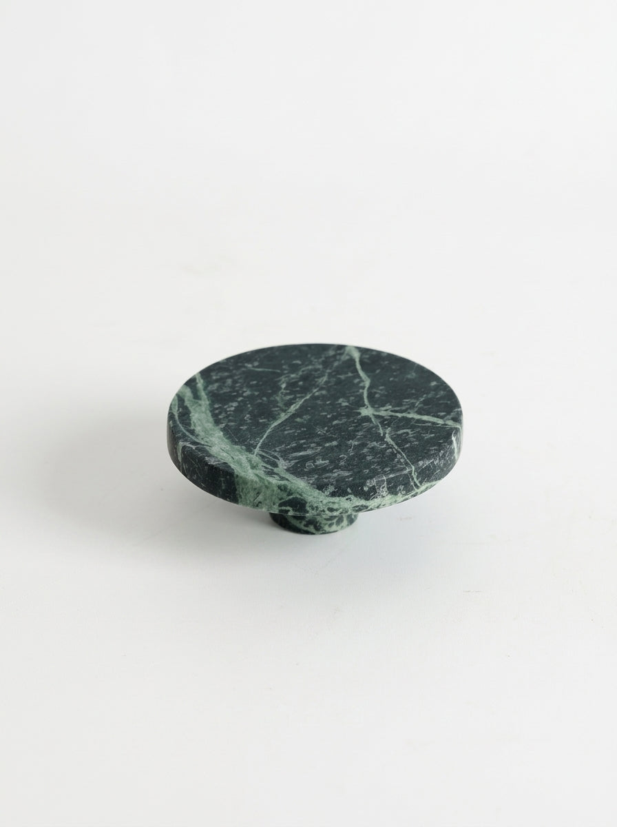Yukixstone Verde Guatemala marble disc knob - large round natural stone cabinet knob, 3.9 inch diameter, hand-carved