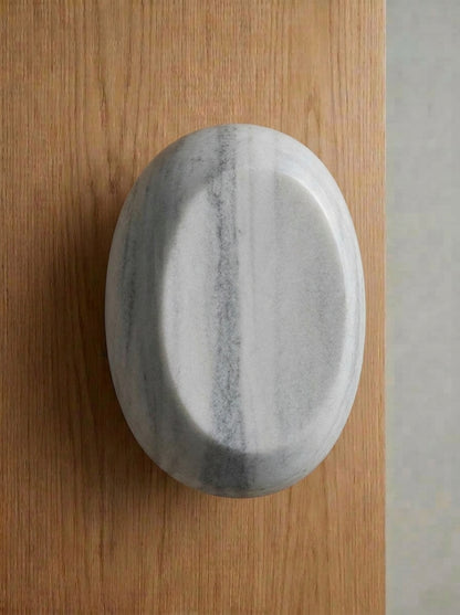 Yukixstone Bianco Carrara natural marble oval knob - oversized hand-carved stone wardrobe knob, full-palm pebble grip