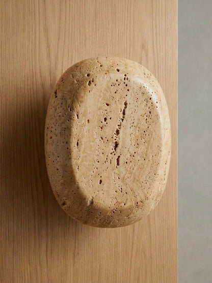 Yukixstone Classic Travertine natural marble oval knob - oversized hand-carved stone wardrobe knob, full-palm pebble grip