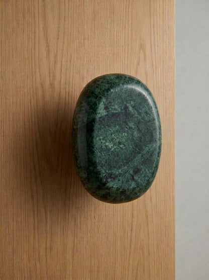 Yukixstone Verde Alpi natural marble oval knob - oversized hand-carved stone wardrobe knob, full-palm pebble grip