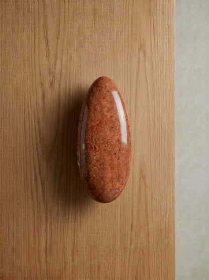Yukixstone Coral Red oval stone door pull - hand-polished mottled red marble pebble pull for wardrobe and cabinet doors